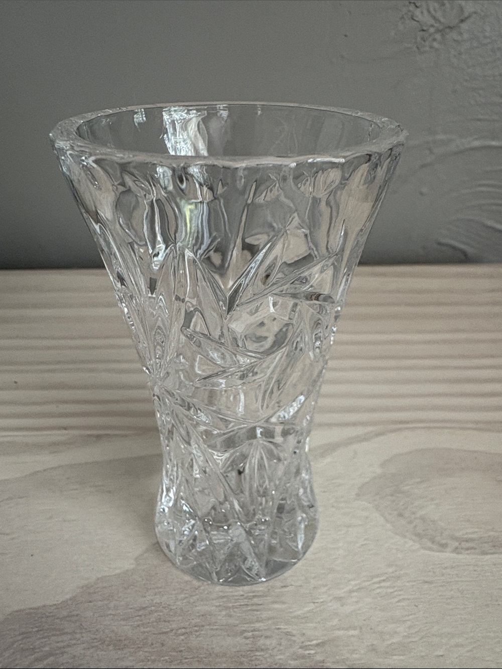 VTG‎ Lenox Crystal Star Vase 4" Czech Diamond Cut Dandelion Bud Wildflower